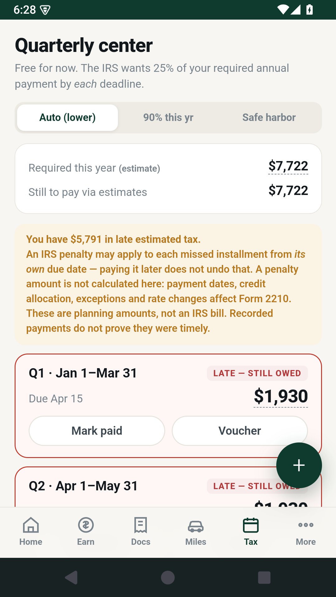 OwedZero quarterly payment planner with source disclaimer