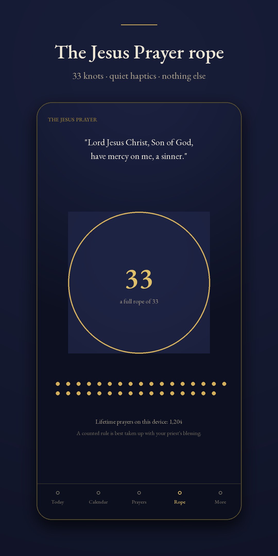 The Jesus Prayer rope in Prosfora, counting 33 knots